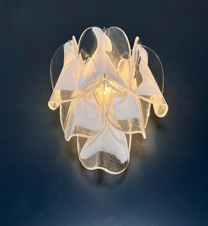 Murano Vegglampe | 12 Klare Hvite Rondiniglass | 1 par