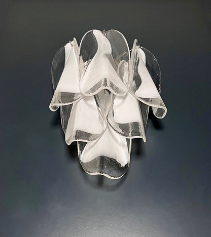 Murano Vegglampe | 12 Klare Hvite Rondiniglass | 1 par