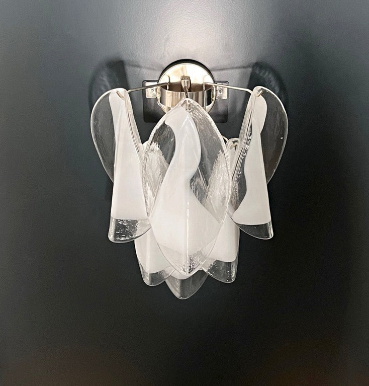 Murano Vegglampe | 12 Klare Hvite Rondiniglass | 1 par