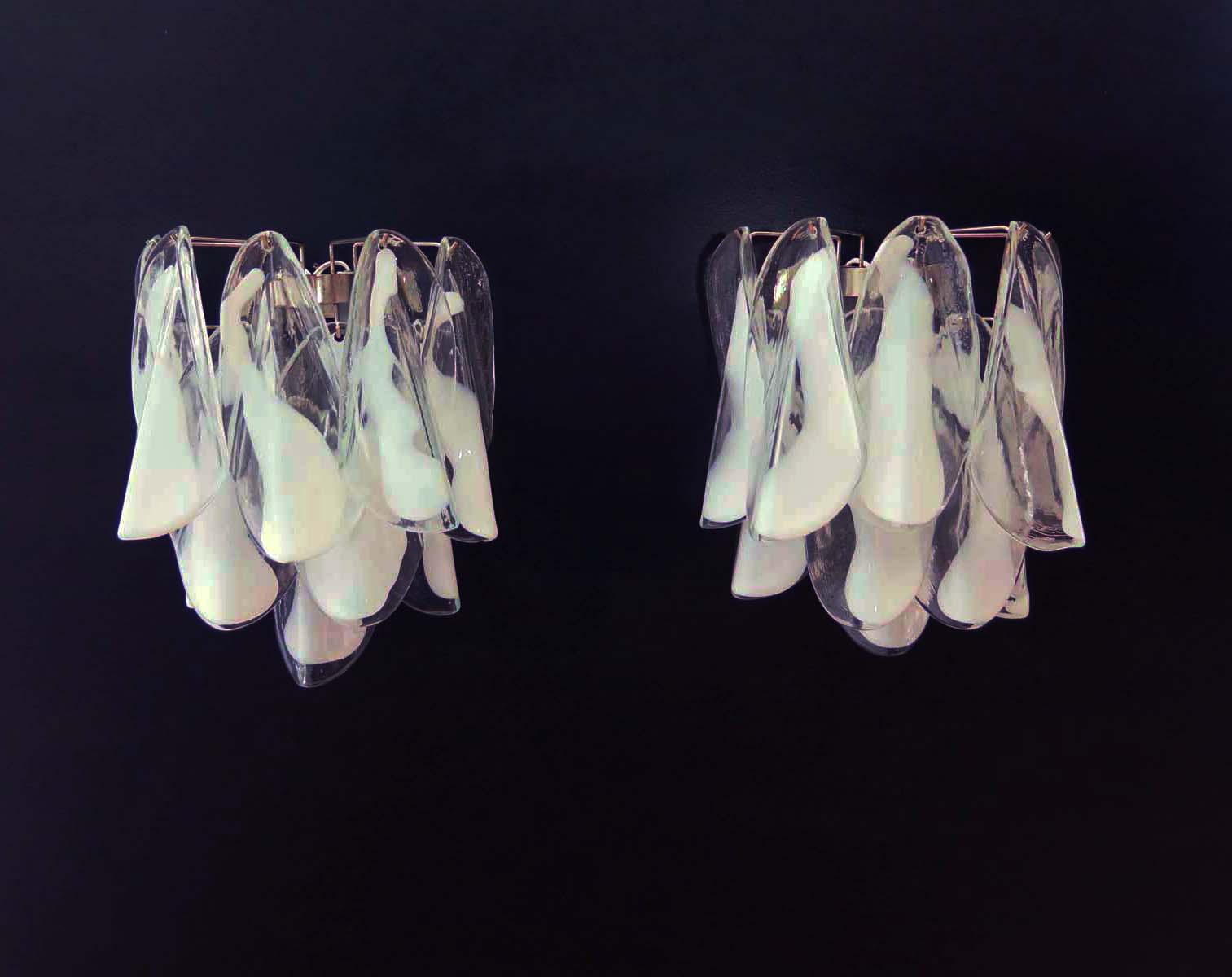 Murano Vegglampe | 20 Klare Hvite Rondiniglass | 1 par