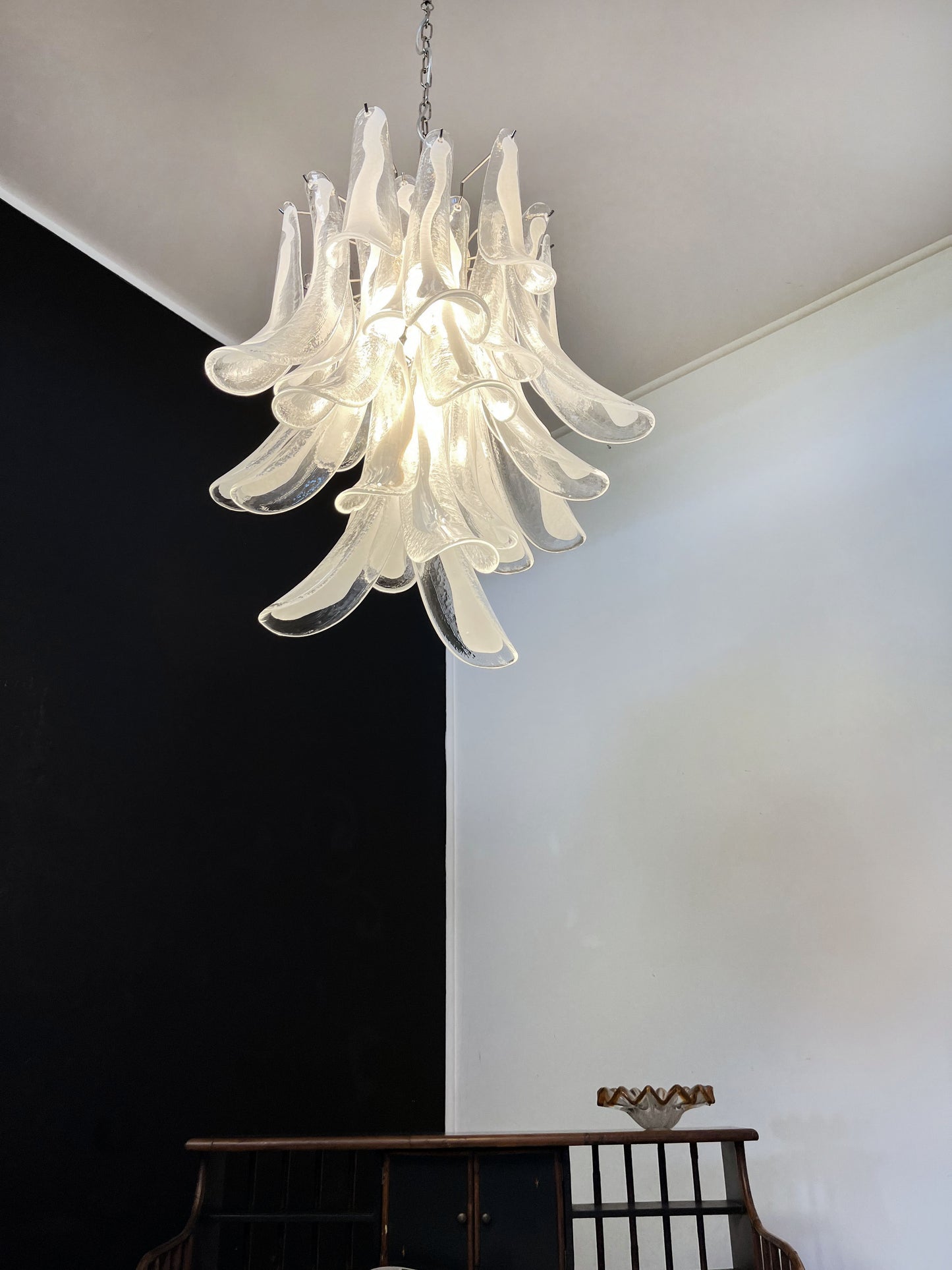 Murano Chandelier | 30 Clear cone leaf glasses