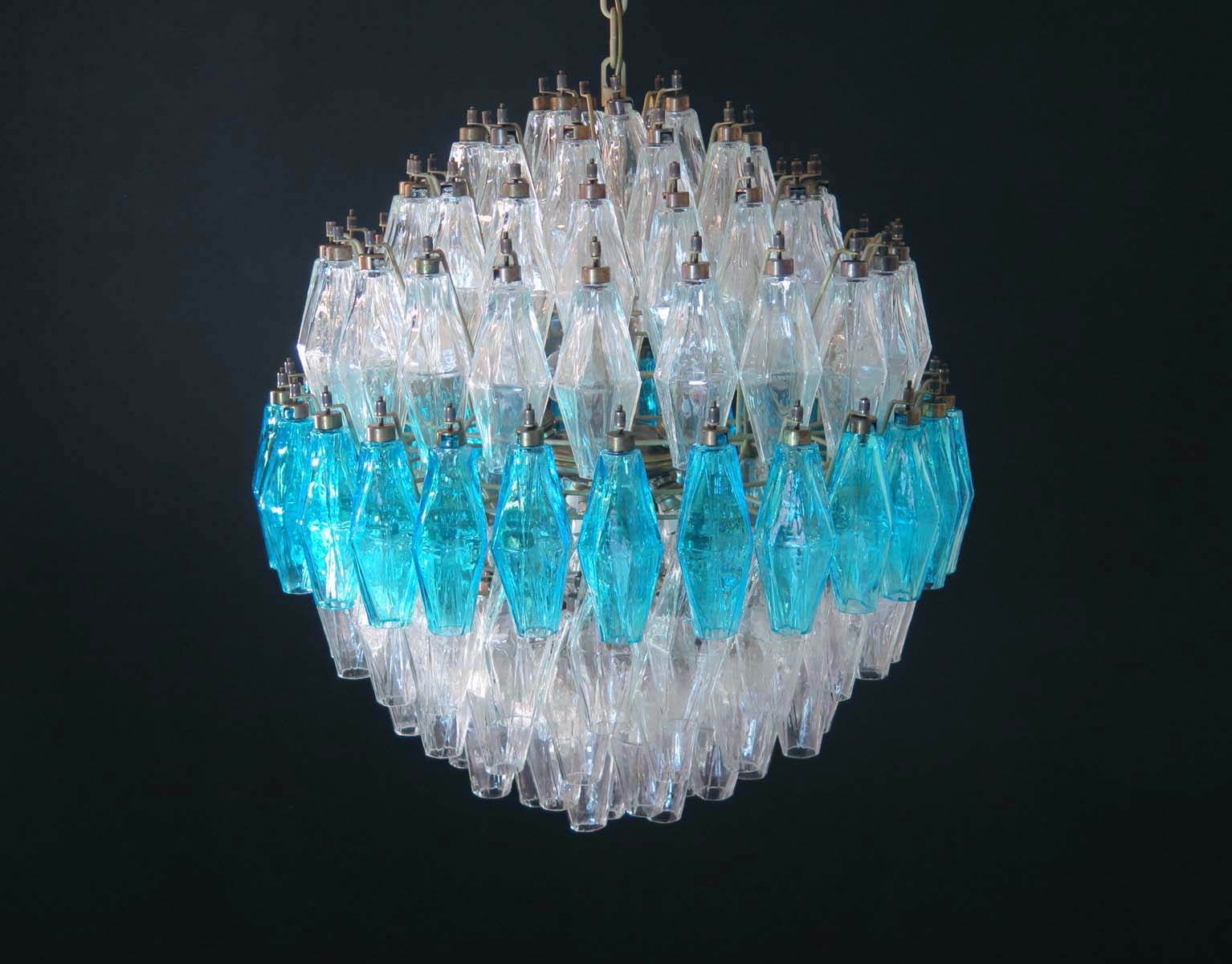 Murano Lysekrone – 140 Klare og Blå Poliedriglass – detalj 9 – Murano Classics