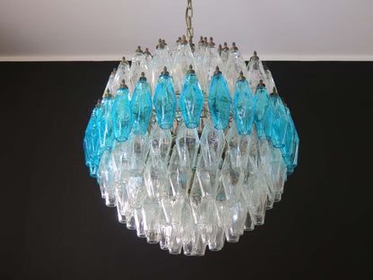 Murano Chandelier | 140 Clear and Blue Polyhedral Glass