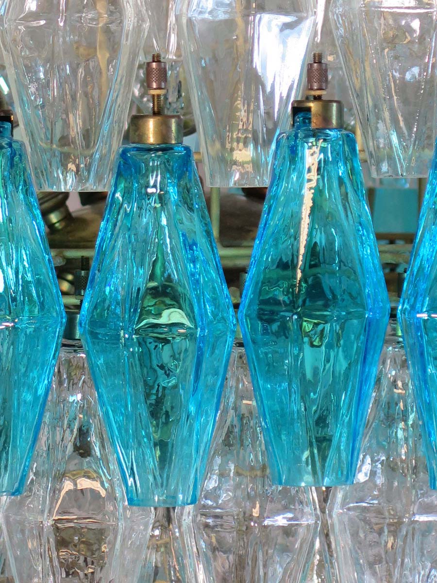 Murano Chandelier | 140 Clear and Blue Polyhedral Glass