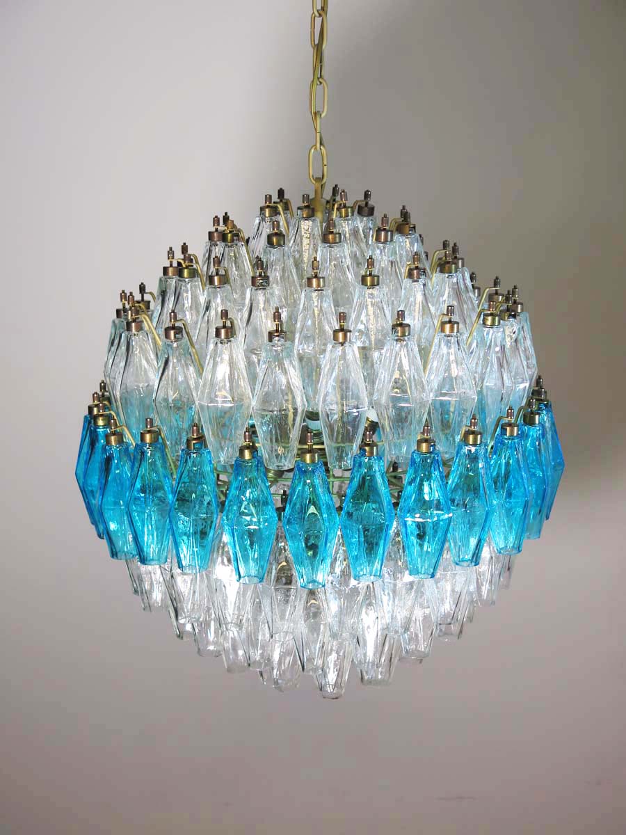 Murano Lysekrone – 140 Klare og Blå Poliedriglass – detalj 2 – Murano Classics