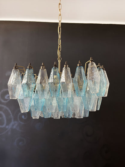 Murano Chandelier | 56 Clear and Blue Polyhedral Glass