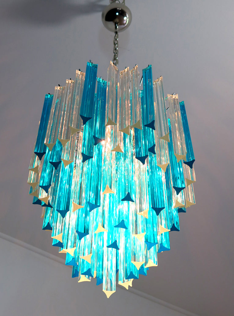 Murano Lysekrone – 92 Klare og Blå Prismeglass – detalj 4 – Murano Classics