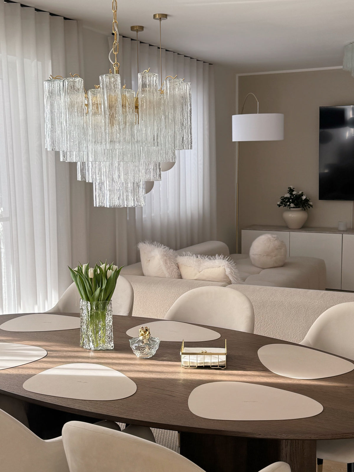 Murano Lysekrone – 36 Klare Glassrør – miljøbilde 1 – Murano Classics