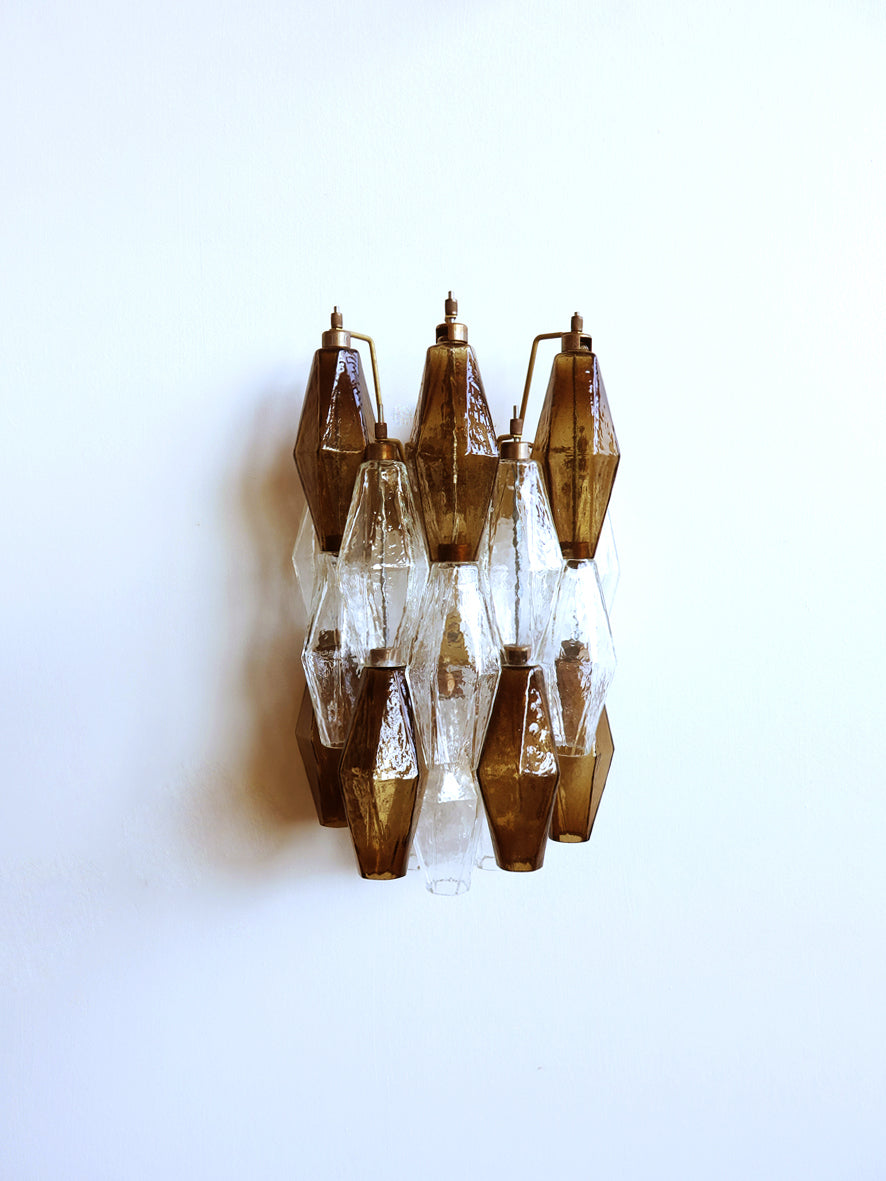Murano Vegglampe – 17 Klare og Røykfargede Poliedriglass – 2 stk – detalj 4 – Murano Classics