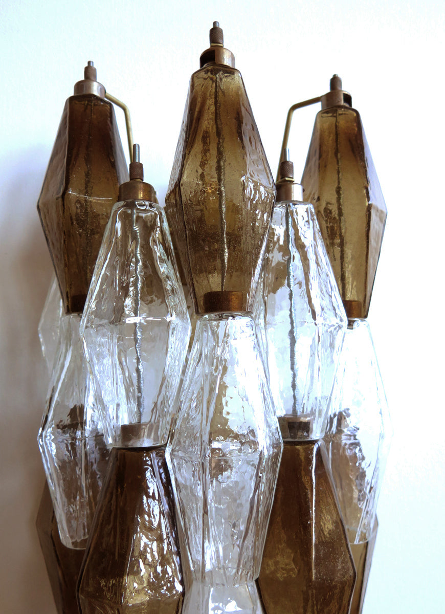 Murano Vegglampe – 17 Klare og Røykfargede Poliedriglass – 2 stk – detalj 2 – Murano Classics