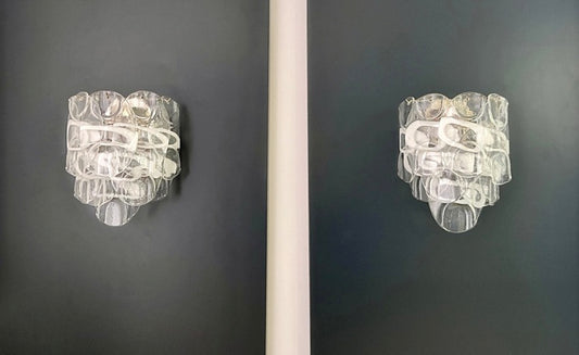 Murano Vegglampe | 10 Hvite Crostoliglass | 1 par