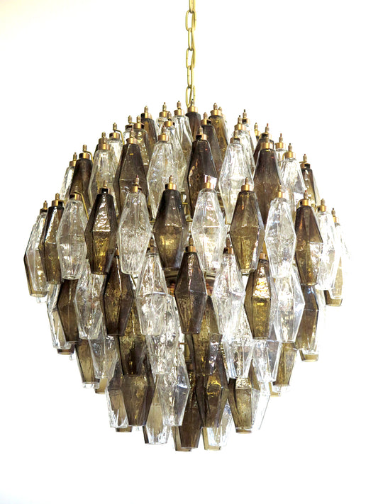 Murano Chandelier | 140 Clear and smoke colored Polyhedral glasses