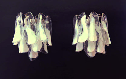 Murano Vegglampe | 20 Klare Hvite Rondiniglass | 1 par