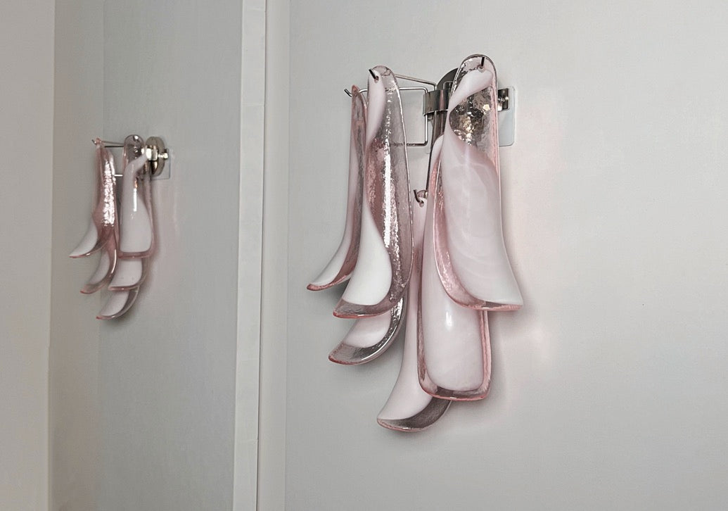Murano Vegglampe | Rosa Lattimo Konglebladglass | 1 par
