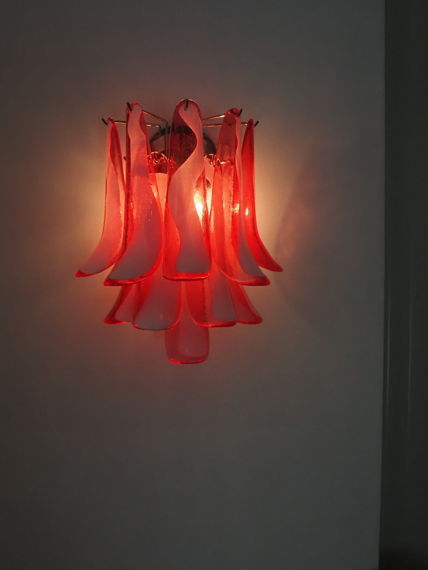 Murano Vegglampe | 10 Rød Konglebladglass | 1 par