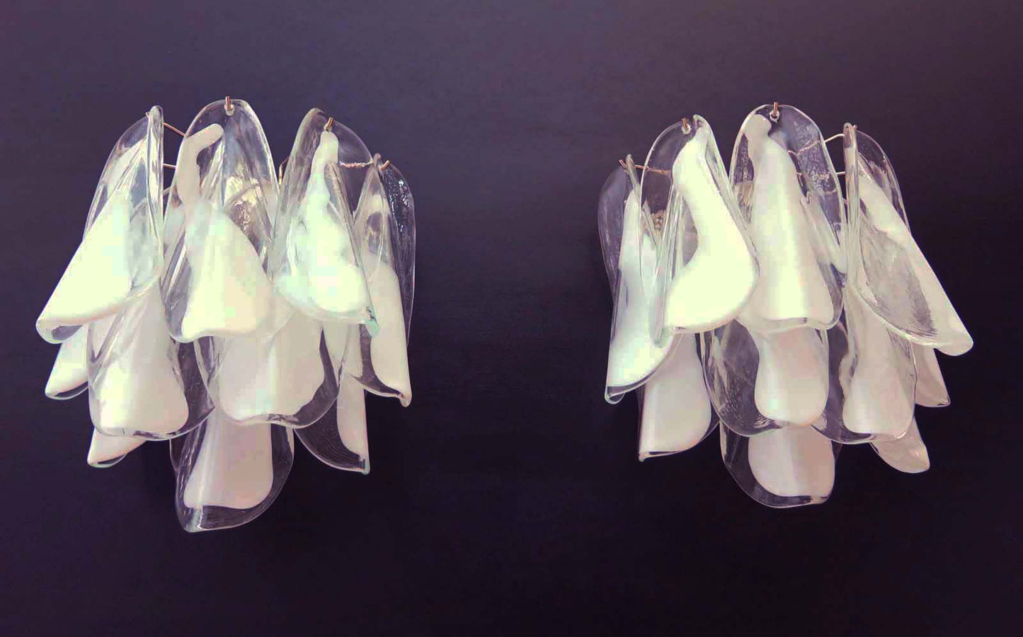 Murano Vegglampe | 20 Klare Hvite Rondiniglass | 1 par