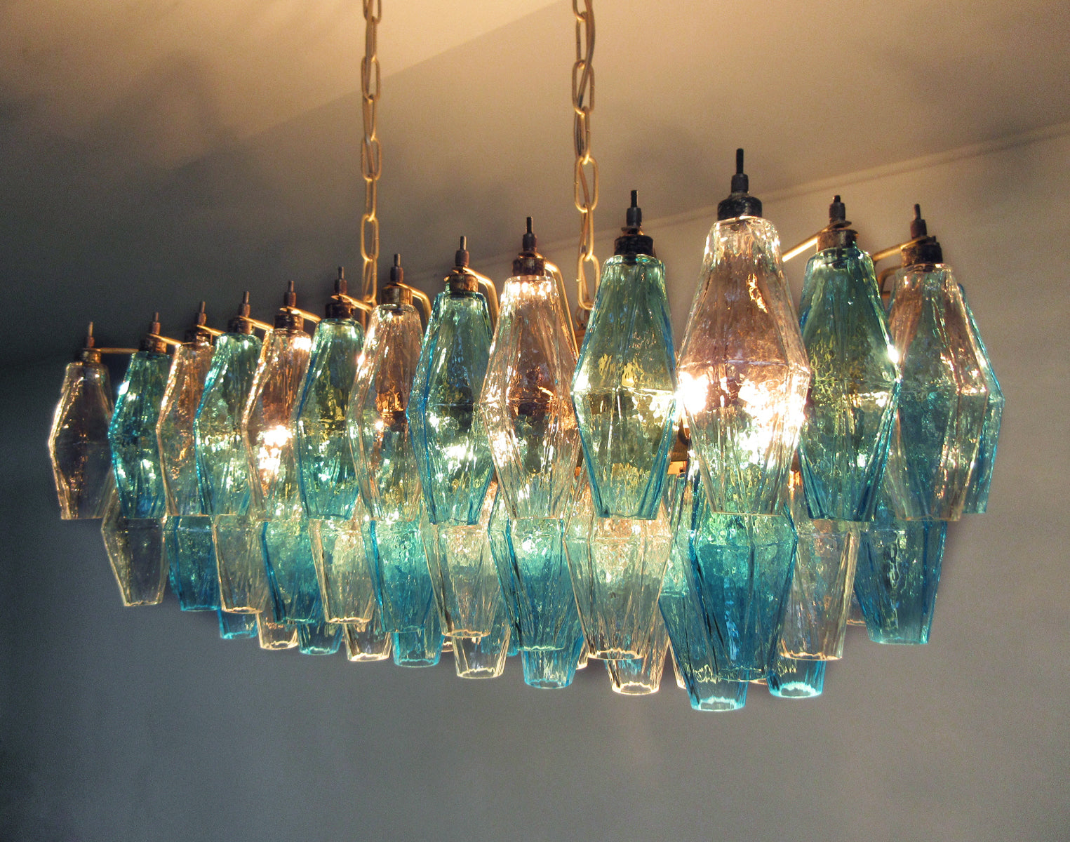 Murano Lysekrone – 84 Klare og Blå Poliedriglass – detalj 5 – Murano Classics