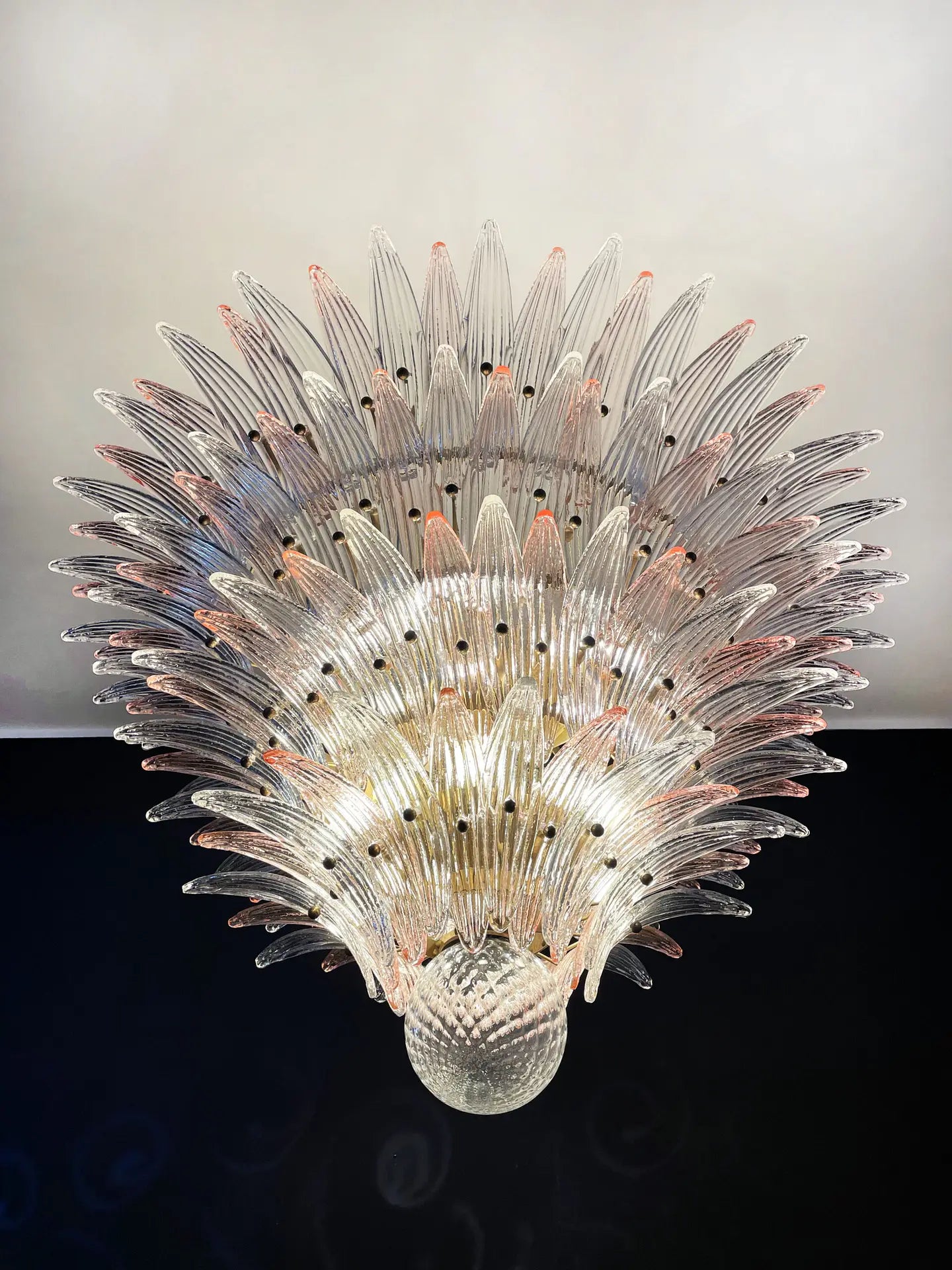 Murano Lysekrone – 163 Klare og rosa Palmeglass – detalj 8 – Murano Classics