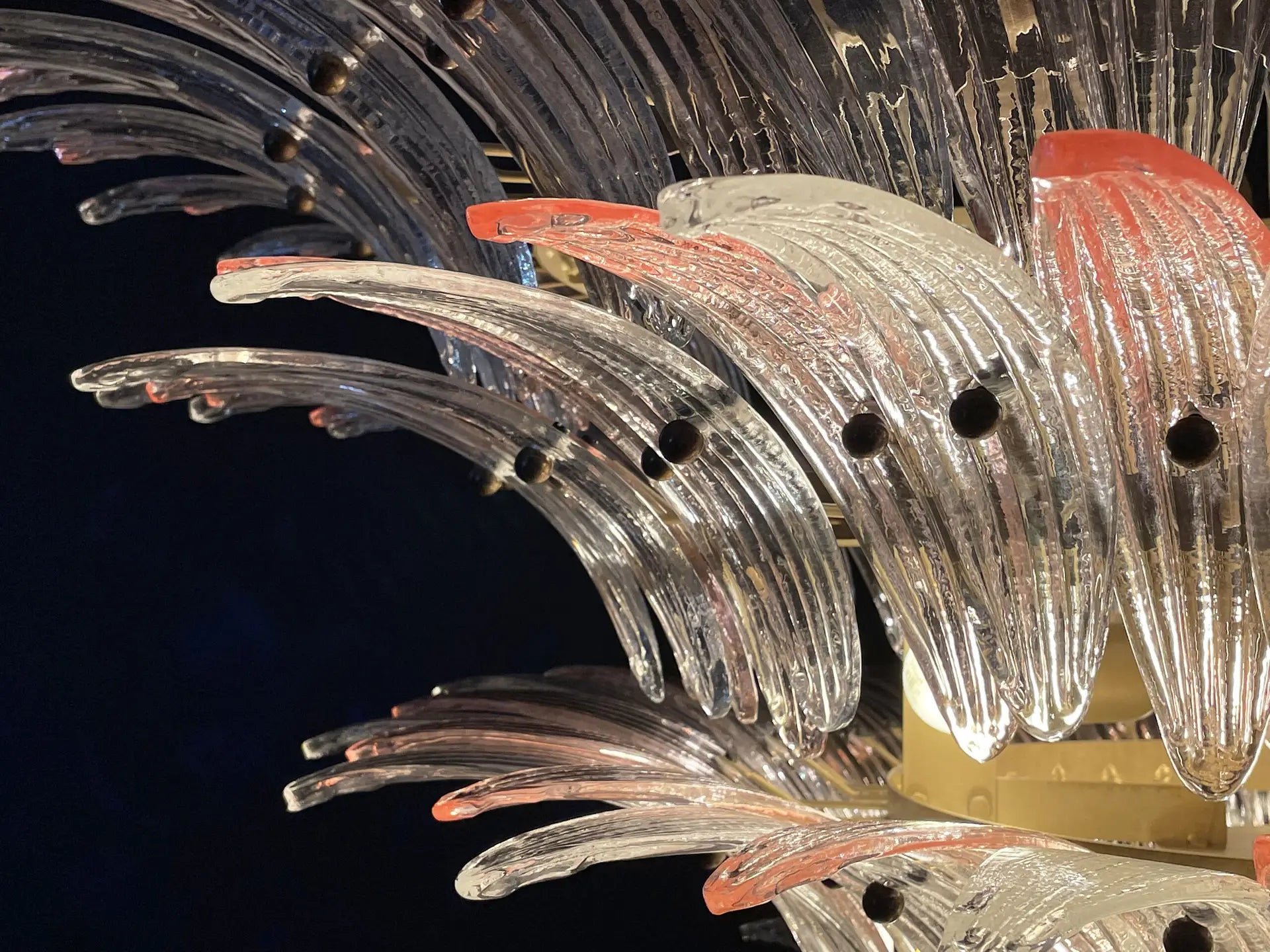 Murano Lysekrone – 163 Klare og rosa Palmeglass – detalj 10 – Murano Classics