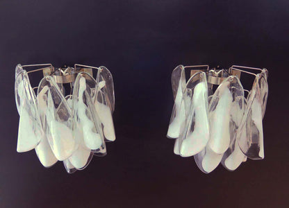 Murano Vegglampe | 20 Klare Hvite Rondiniglass | 1 par