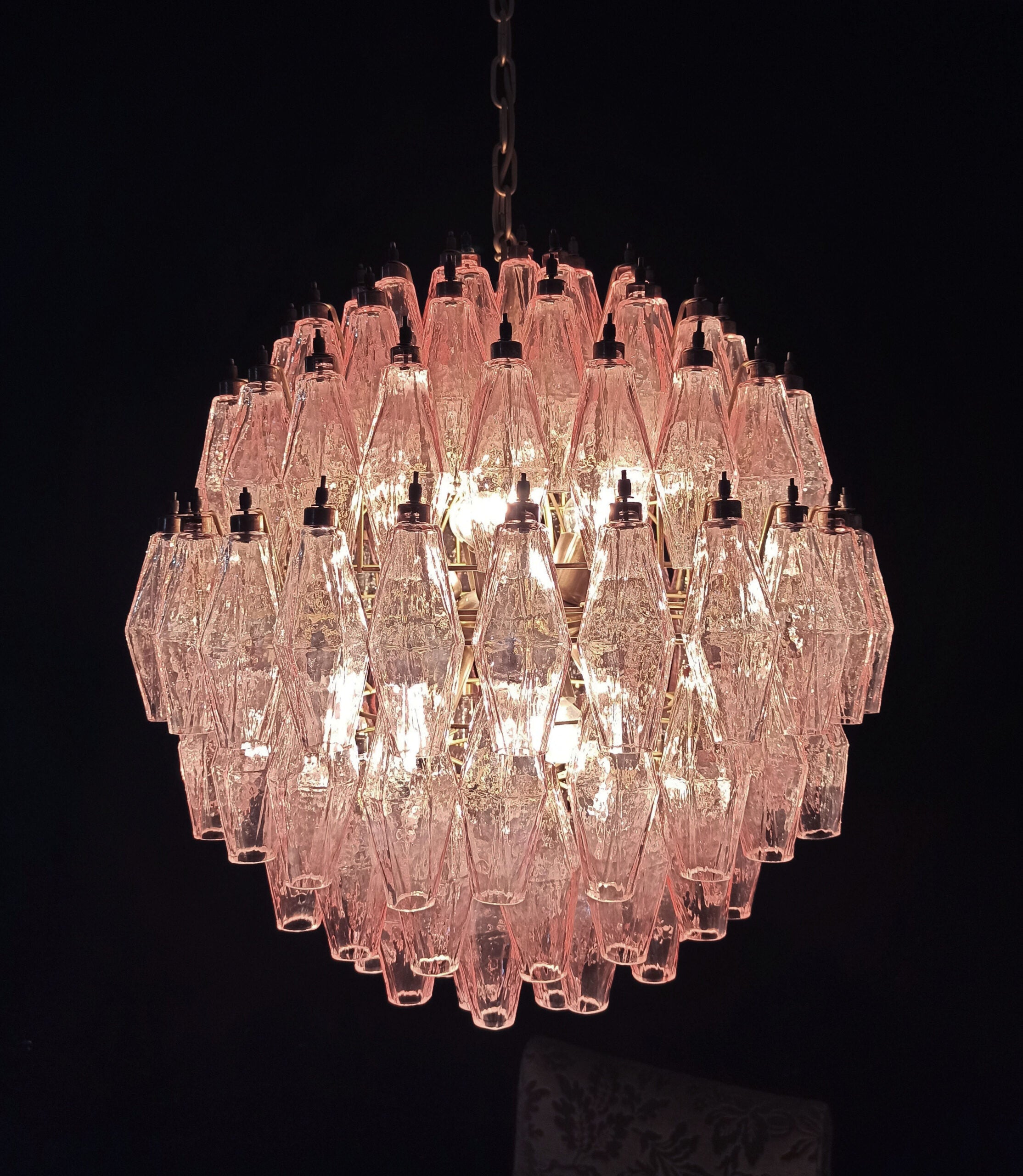 Murano Lysekrone – 140 Rosa Poliedriglass – detalj 4 – Murano Classics