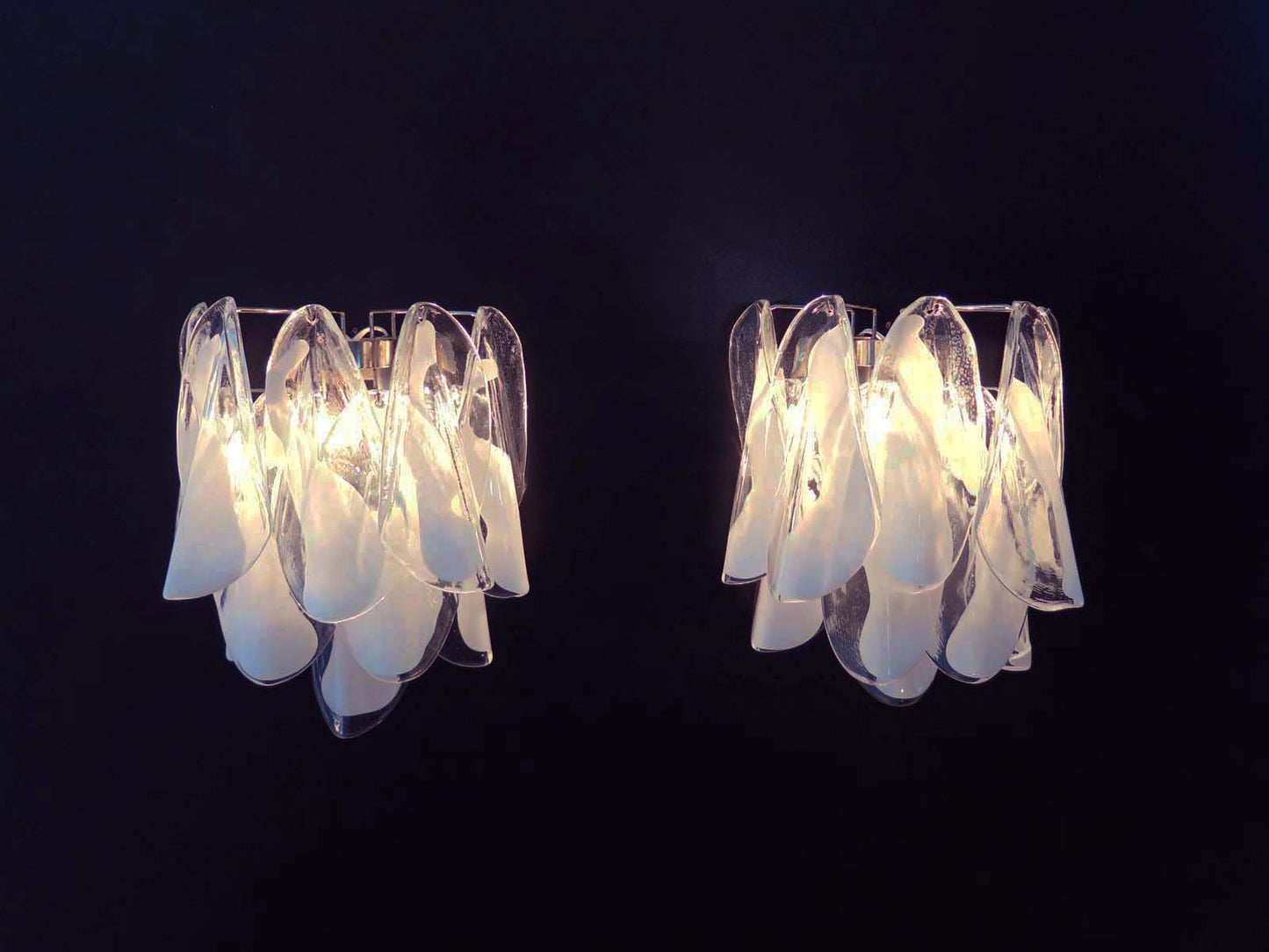 Murano Vegglampe | 20 Klare Hvite Rondiniglass | 1 par