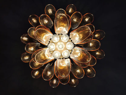 Murano Chandelier | 36 Clear and Yellow Cone Leaf Glasses