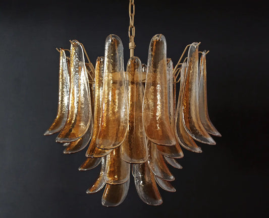 Murano Chandelier | 36 Clear and Yellow Cone Leaf Glasses