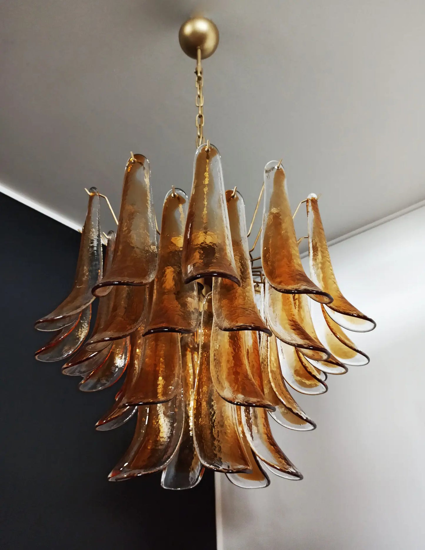 Murano Chandelier | 36 Clear and Yellow Cone Leaf Glasses