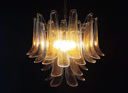 Murano Chandelier | 36 Clear and Yellow Cone Leaf Glasses