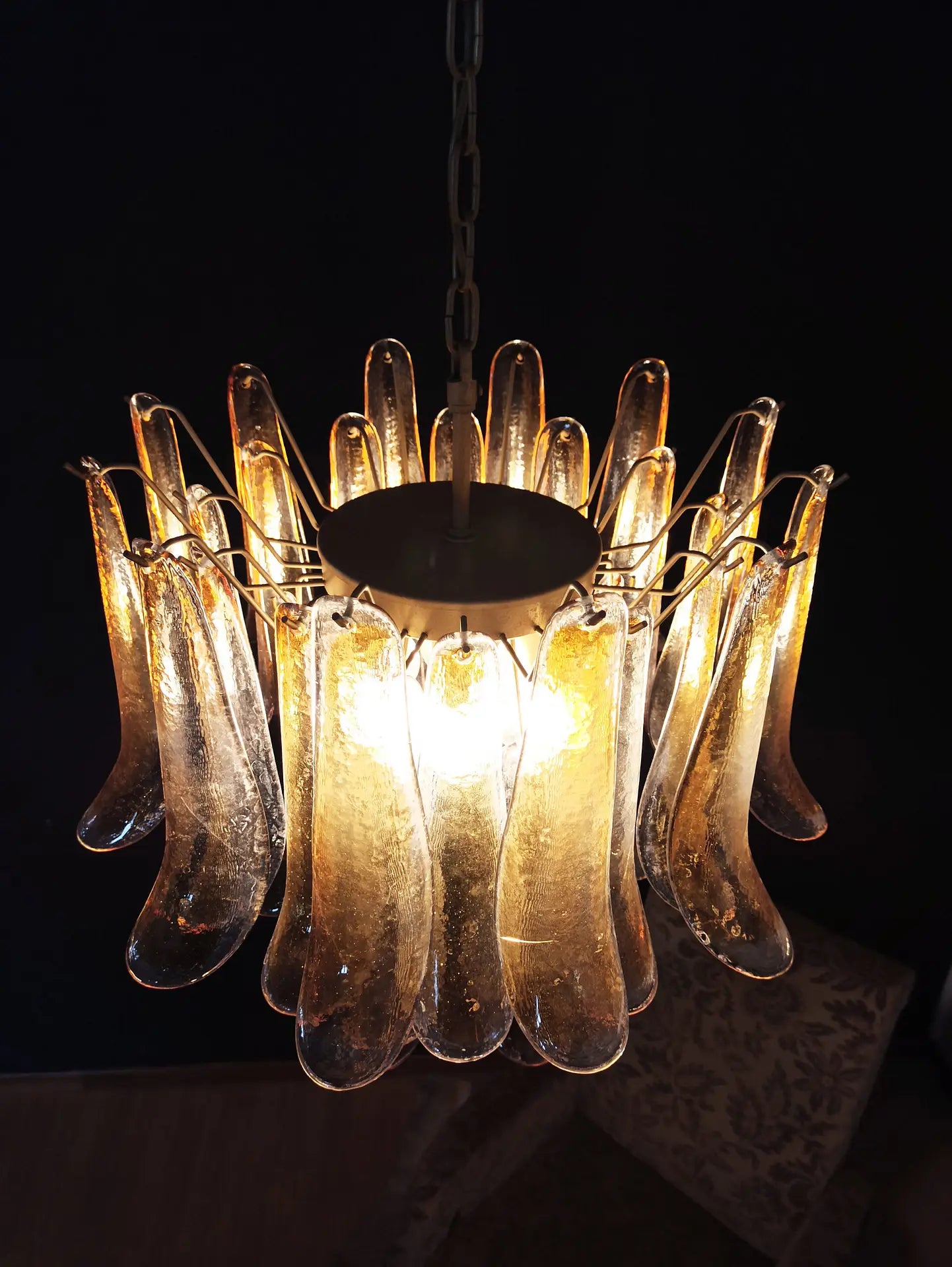 Murano Lysekrone – 36 Klare og Gule Konglebladglass – detalj 9 – Murano Classics