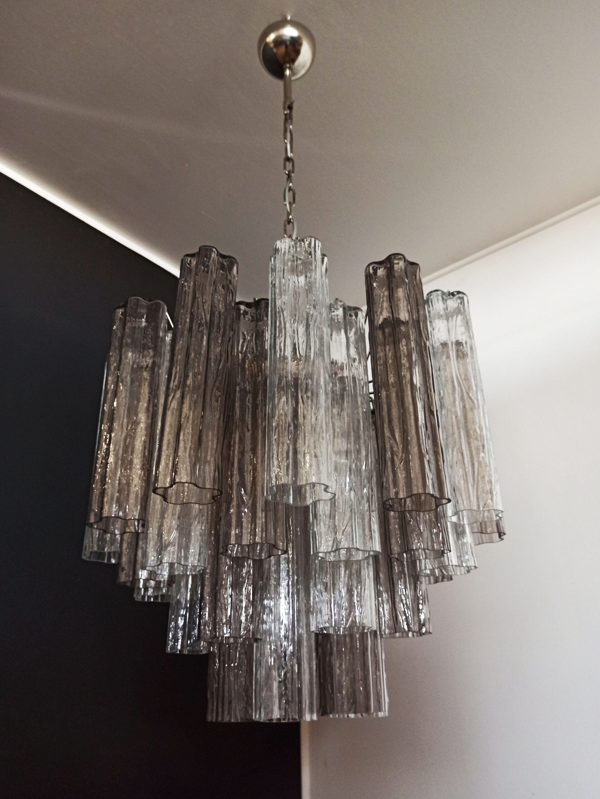 Murano Lysekrone – 36 Klare og Røykfargede Glassrør – Murano Classics