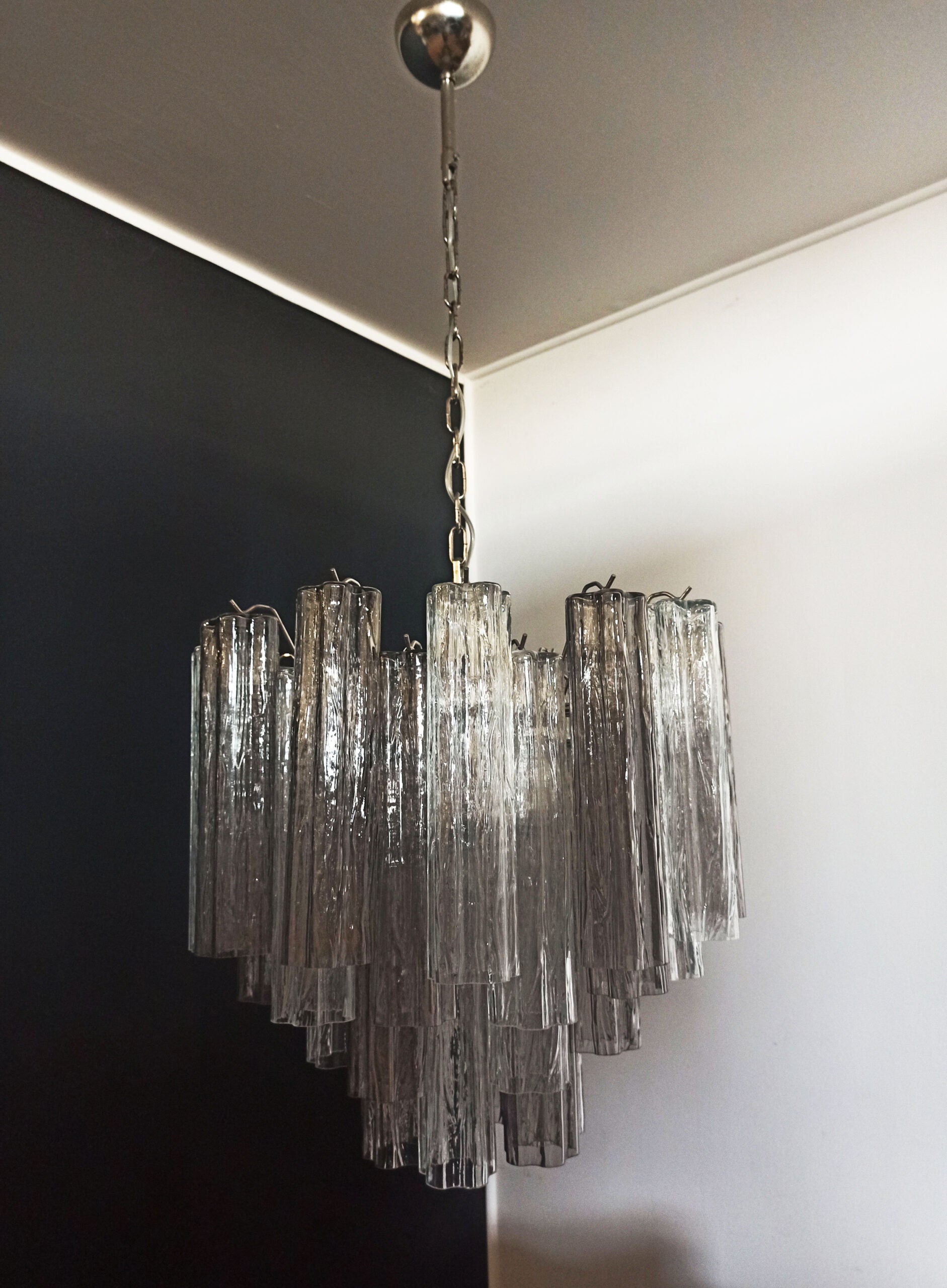 Murano Lysekrone – 36 Klare og Røykfargede Glassrør – detalj 3 – Murano Classics
