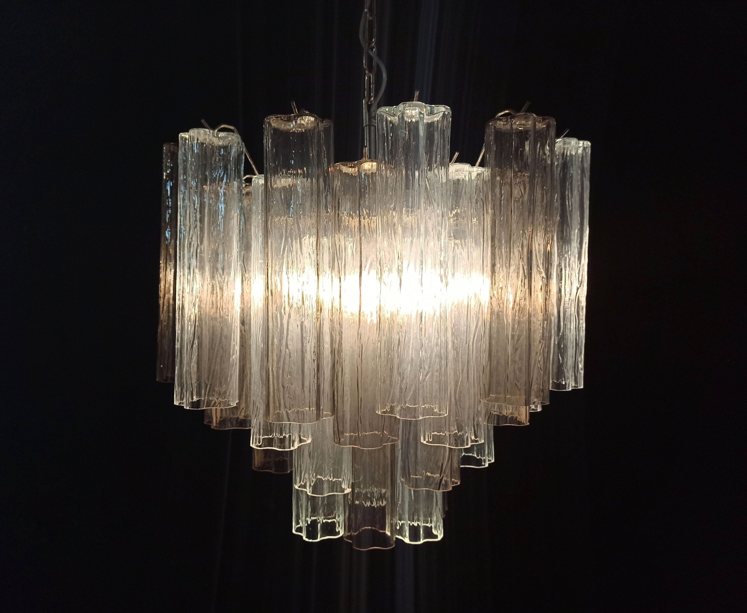 Murano Lysekrone – 36 Klare og Røykfargede Glassrør – detalj 4 – Murano Classics