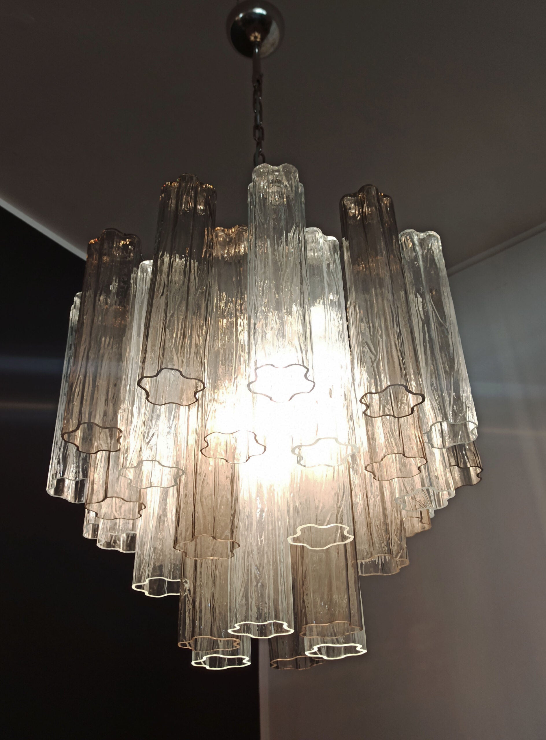 Murano Lysekrone – 36 Klare og Røykfargede Glassrør – detalj 7 – Murano Classics