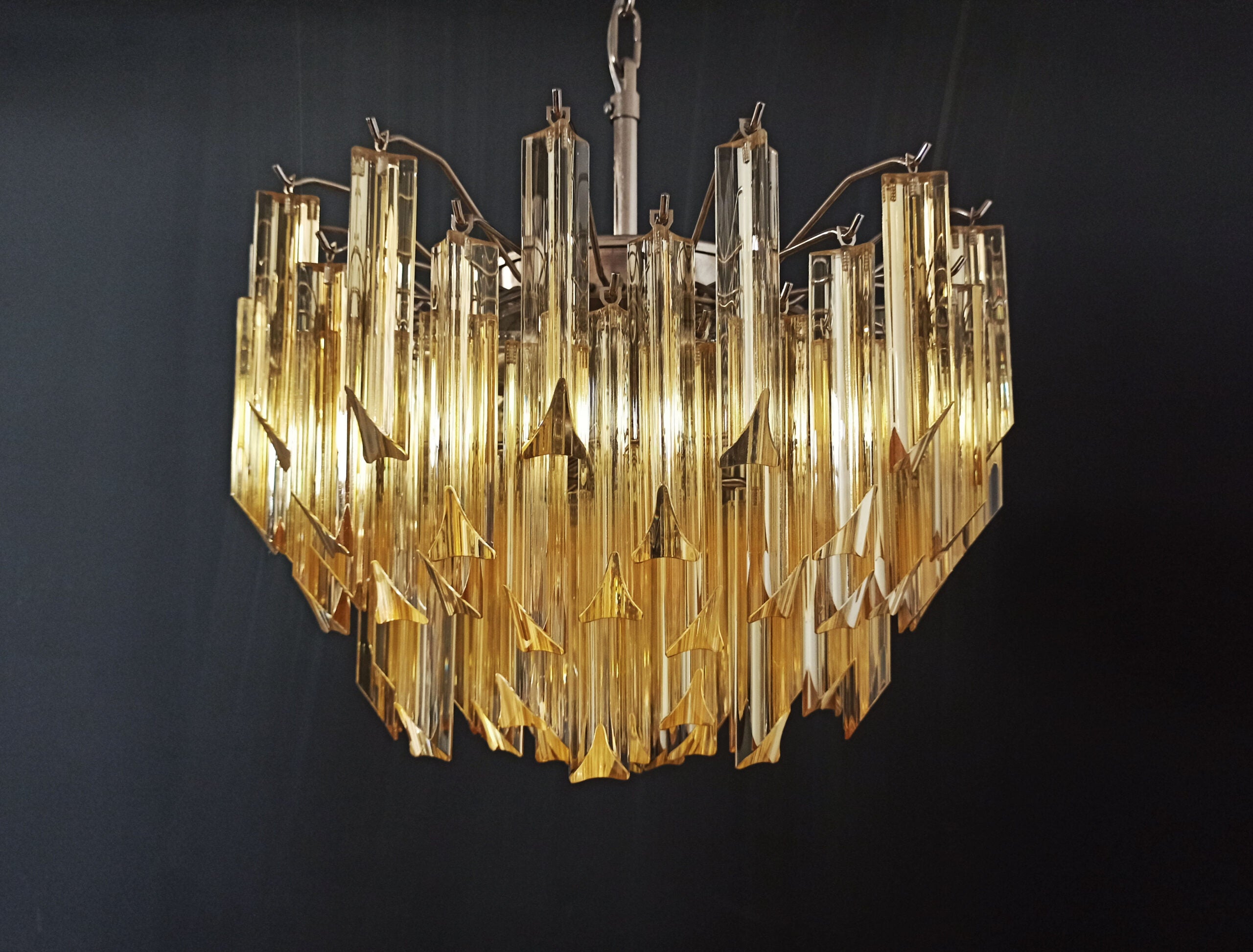 Murano Lysekrone – 107 Klare og Gule Prismeglass – detalj 7 – Murano Classics