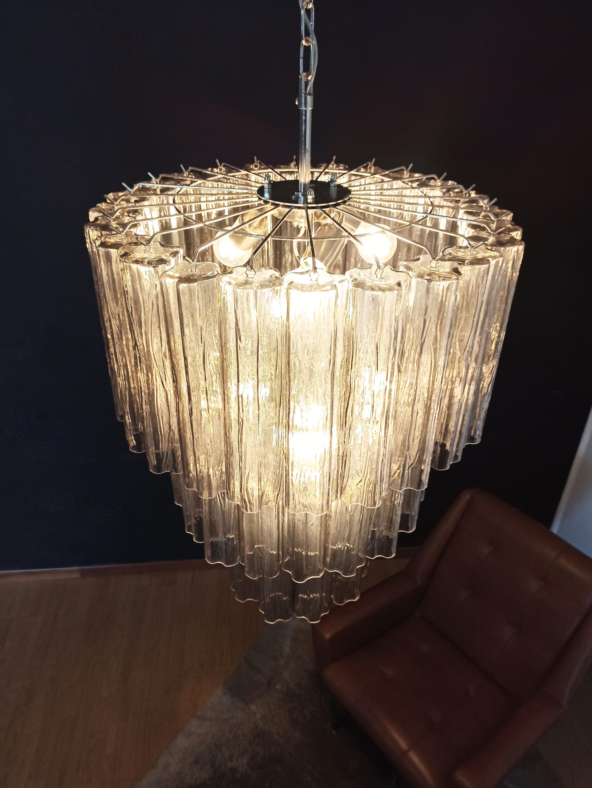 Murano Lysekrone – 52 Røykfargede Glassrør – detalj 8 – Murano Classics