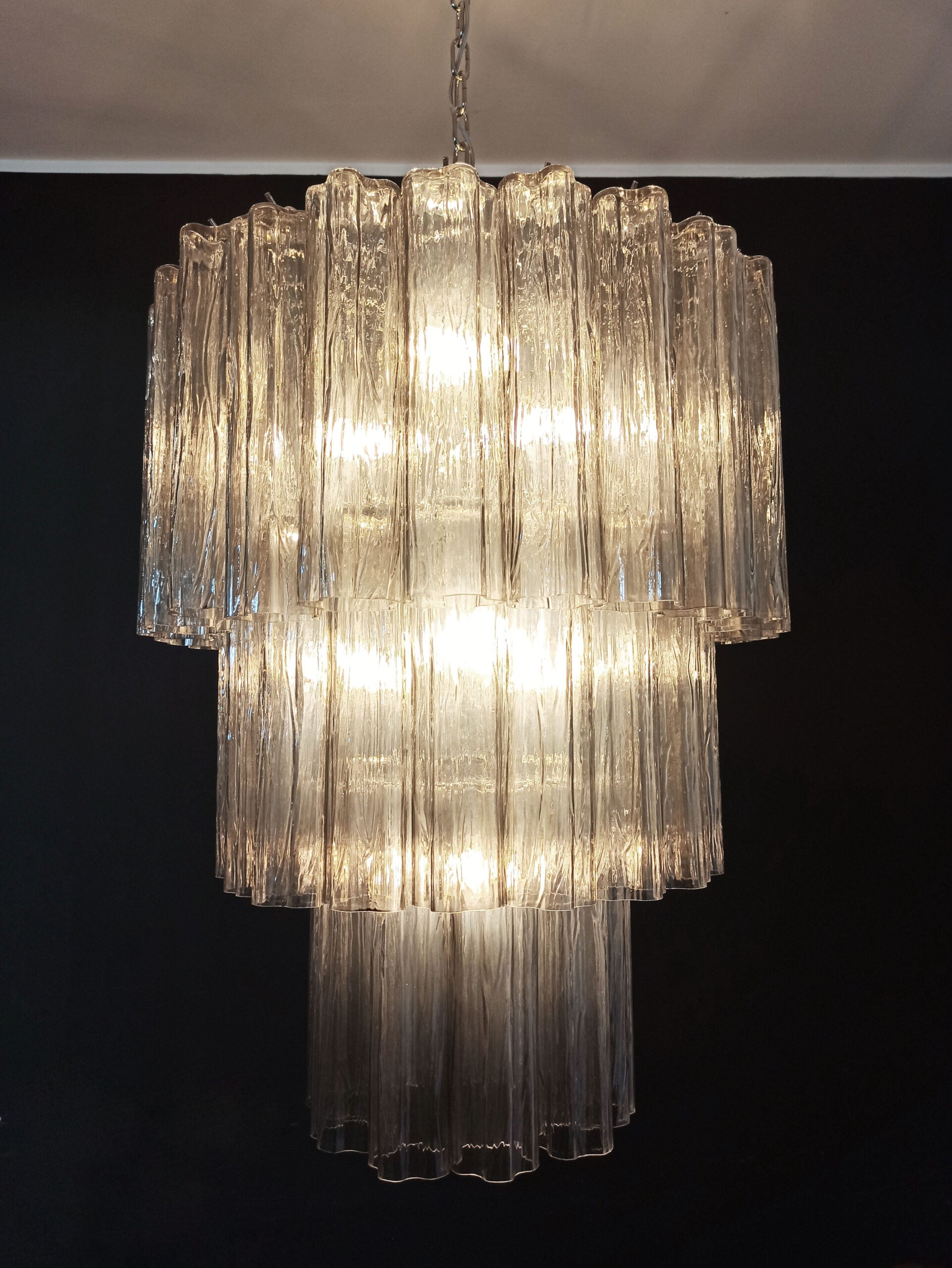 Murano Lysekrone – 52 Røykfargede Glassrør – detalj 2 – Murano Classics