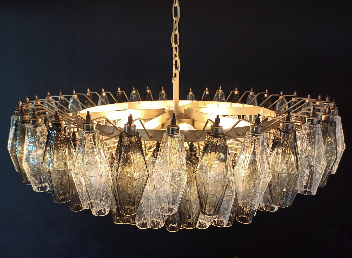 Murano Chandelier | 185 Clear and smoke colored Polyhedral glasses