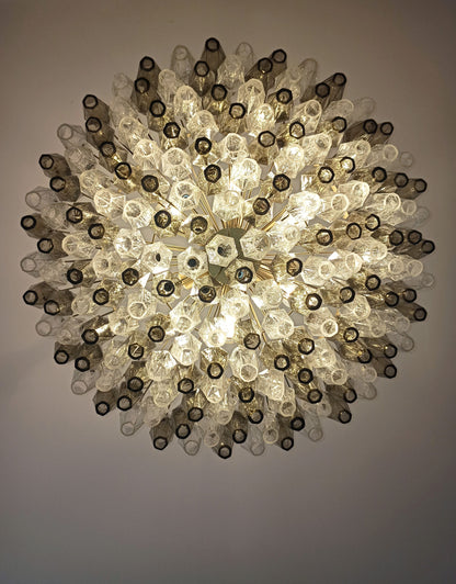 Murano Chandelier | 185 Clear and smoke colored Polyhedral glasses