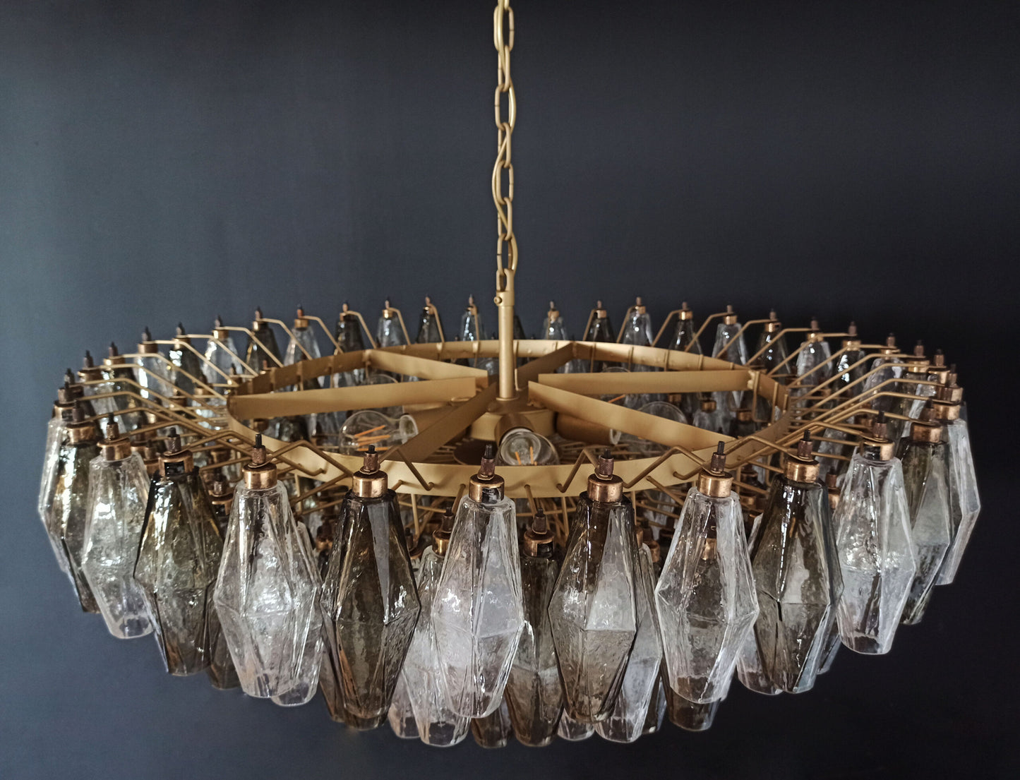 Murano Chandelier | 185 Clear and smoke colored Polyhedral glasses