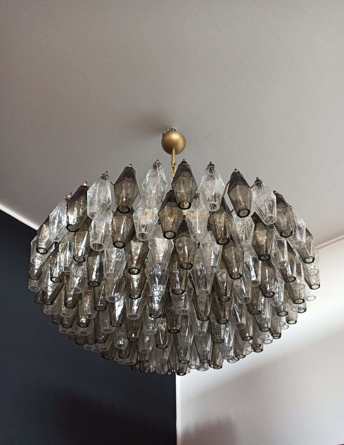 Murano Chandelier | 185 Clear and smoke colored Polyhedral glasses