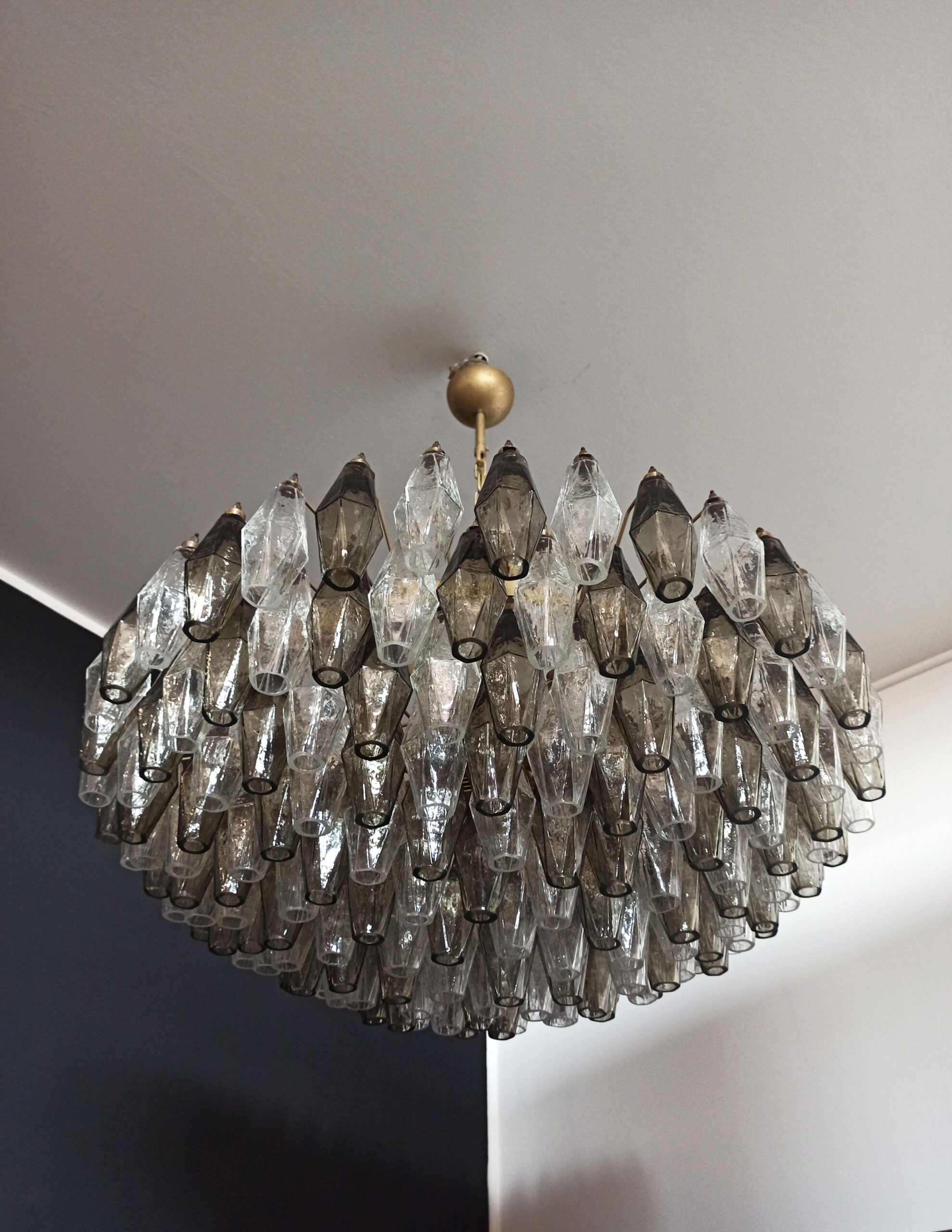Murano Lysekrone – 185 Klare og Røykfargede Poliedriglass – detalj 8 – Murano Classics