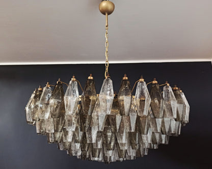 Murano Chandelier | 185 Clear and smoke colored Polyhedral glasses