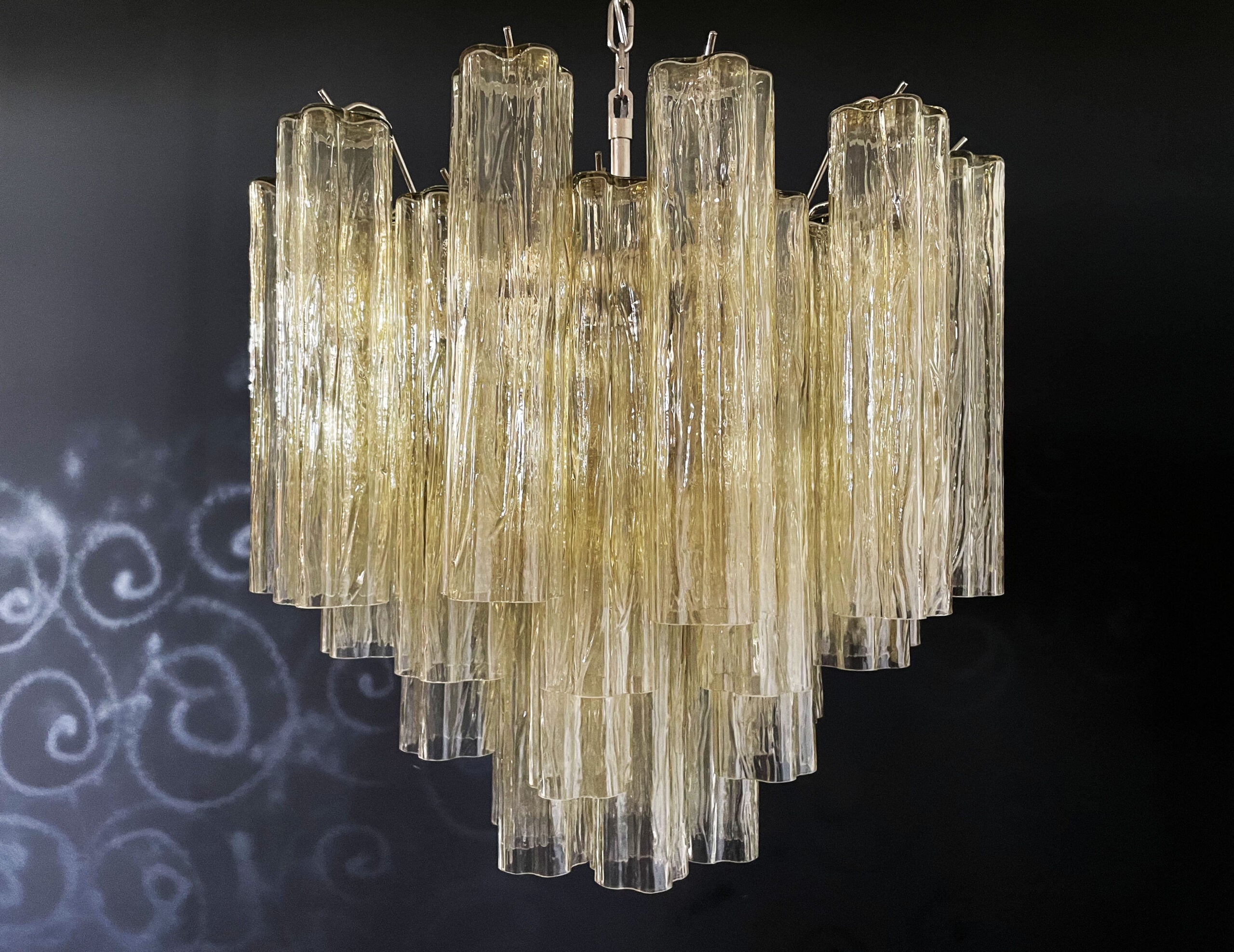 Murano Lysekrone – 36 Klare og Gule Glassrør – detalj 2 – Murano Classics