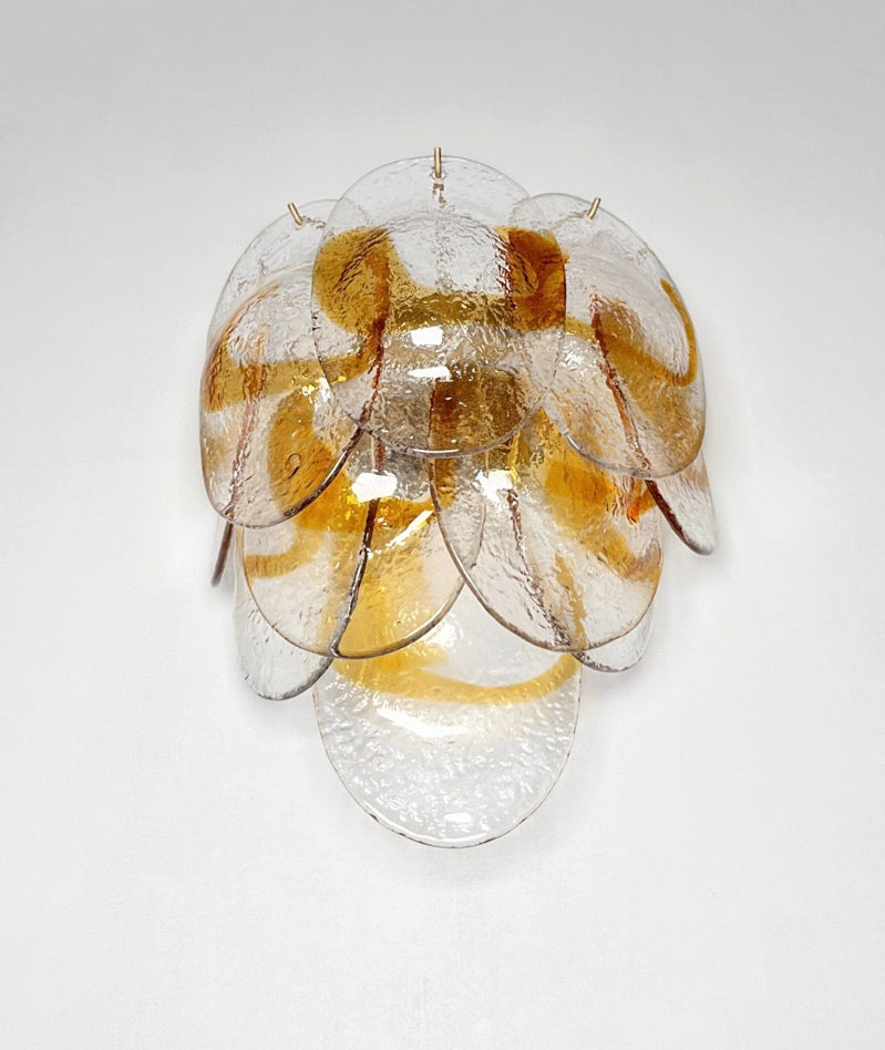 Murano Vegglampe | 20 Klare Gule Konglebladglass | 1 par