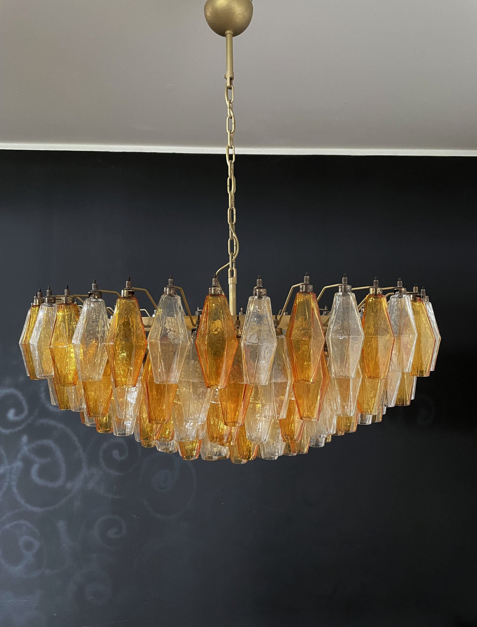 Murano Lysekrone – 185 Klare og Gule Poliedriglass – Murano Classics
