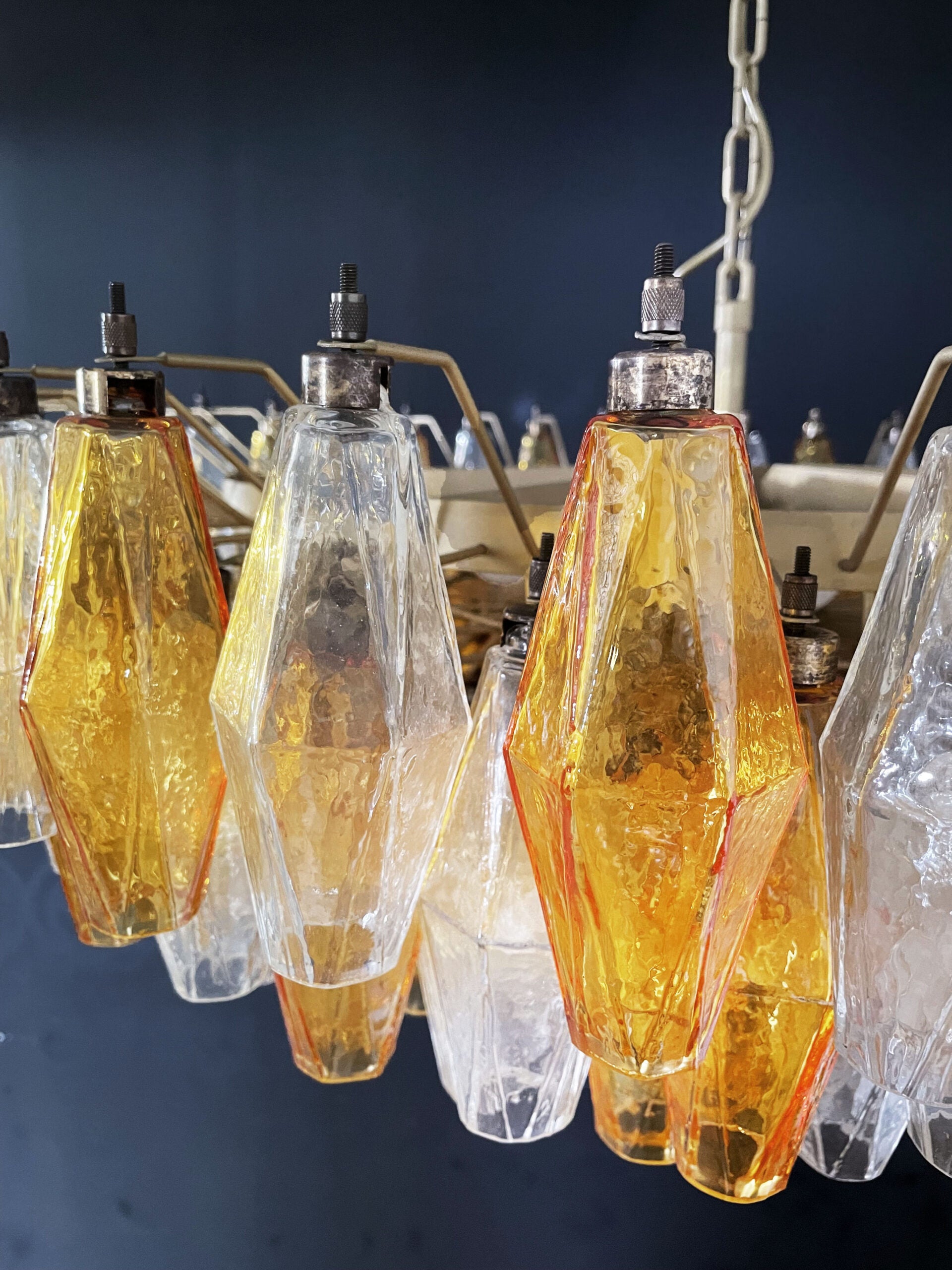 Murano Lysekrone – 185 Klare og Gule Poliedriglass – detalj 6 – Murano Classics