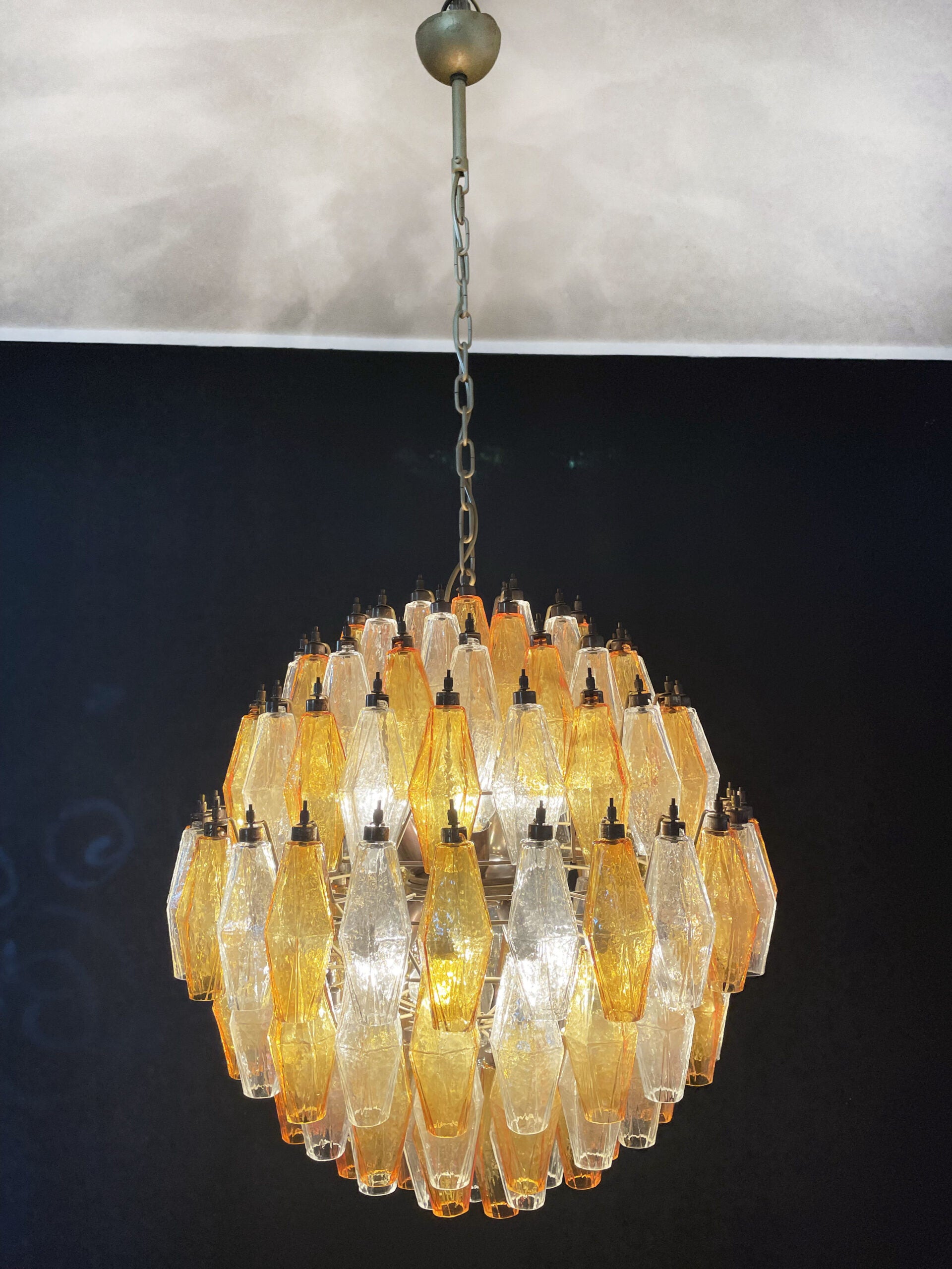 Murano Lysekrone – 140 Klare og Gule Poliedriglass – detalj 5 – Murano Classics