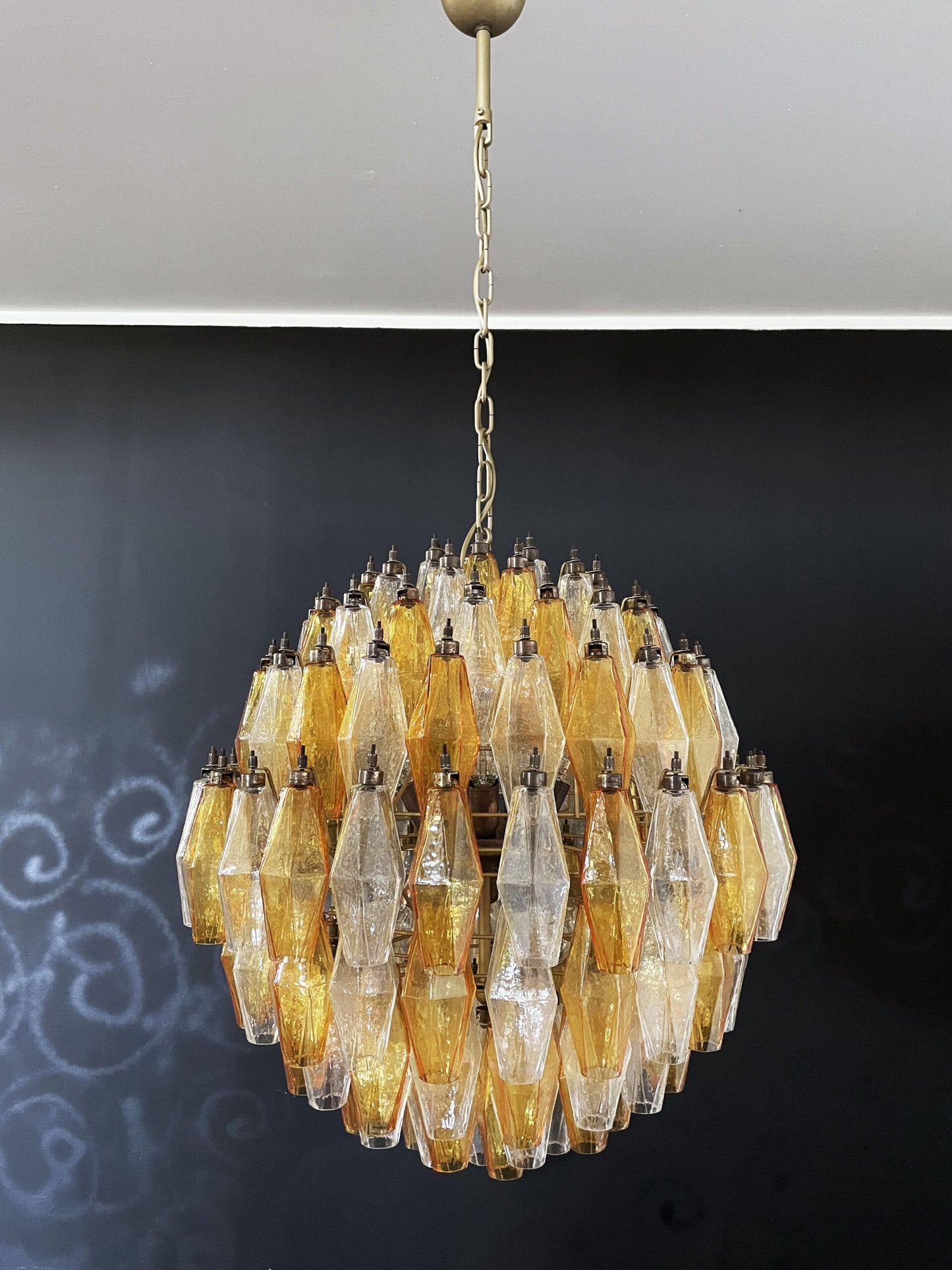 Murano Chandelier | 140 Clear and Yellow Polyhedral Glasses